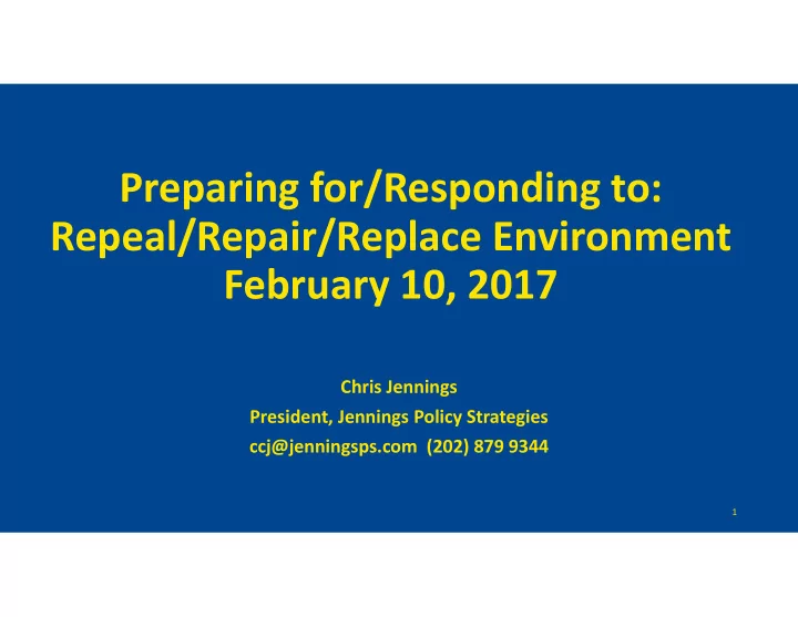 preparing for responding to repeal repair replace