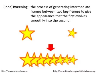 (Inbe) Tweening : the process of generating intermediate frames between two key frames to give  the