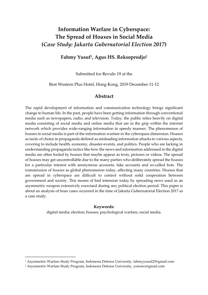 information warfare in cyberspace the spread of hoaxes in