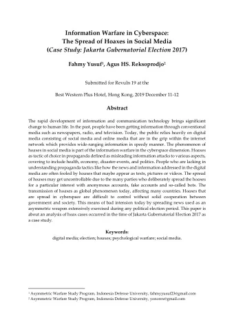 Information Warfare in Cyberspace:  The Spread of Hoaxes in Social Media ( Case Study: Jakarta