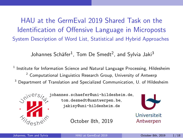 hau at the germeval 2019 shared task on the