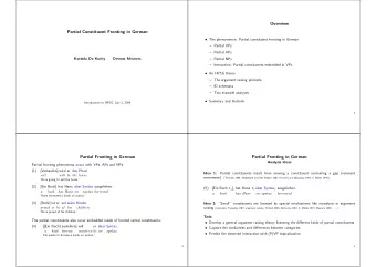 Overview  Partial Constituent Fronting in German  The phenomenon: Partial constituent fronting