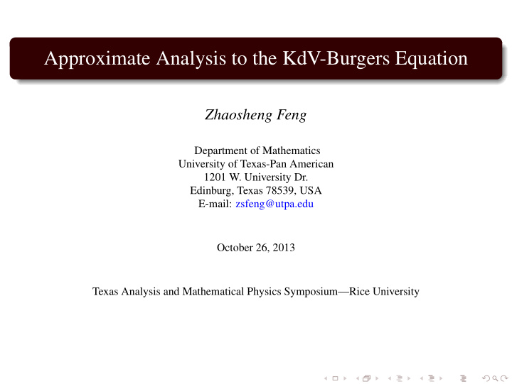 approximate analysis to the kdv burgers equation