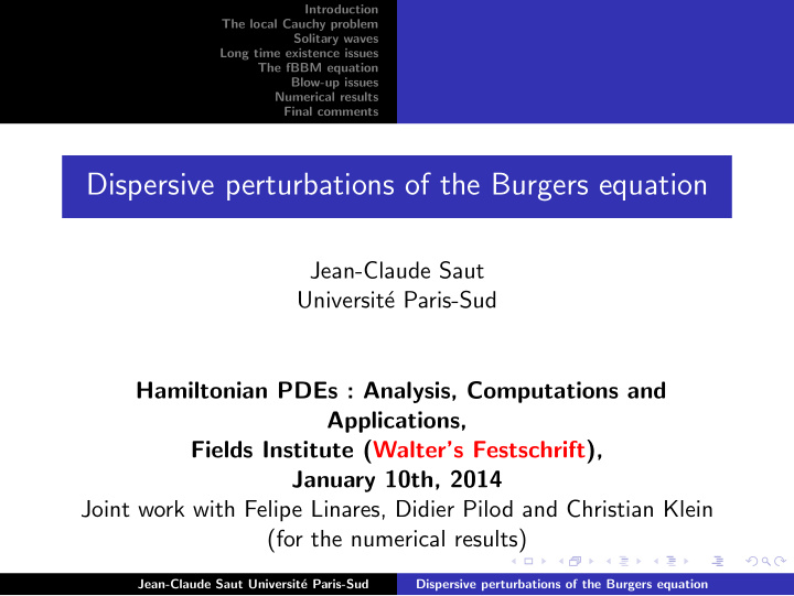 dispersive perturbations of the burgers equation
