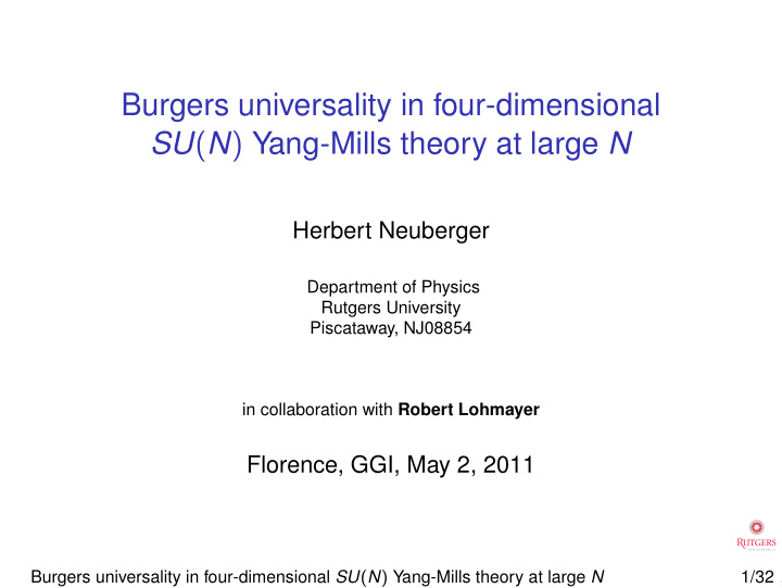 burgers universality in four dimensional su n yang mills