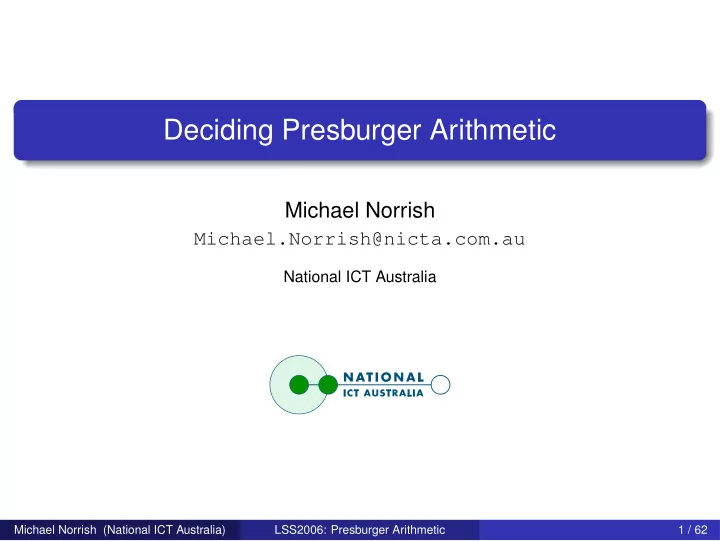 deciding presburger arithmetic