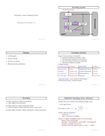 Learning agents  Performance standard  Critic  Sensors  Learning from Observations  feedback