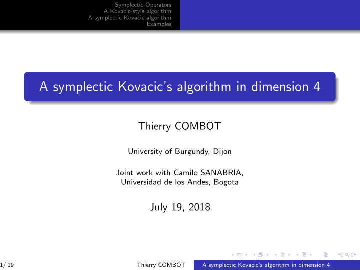 a symplectic kovacic s algorithm in dimension 4