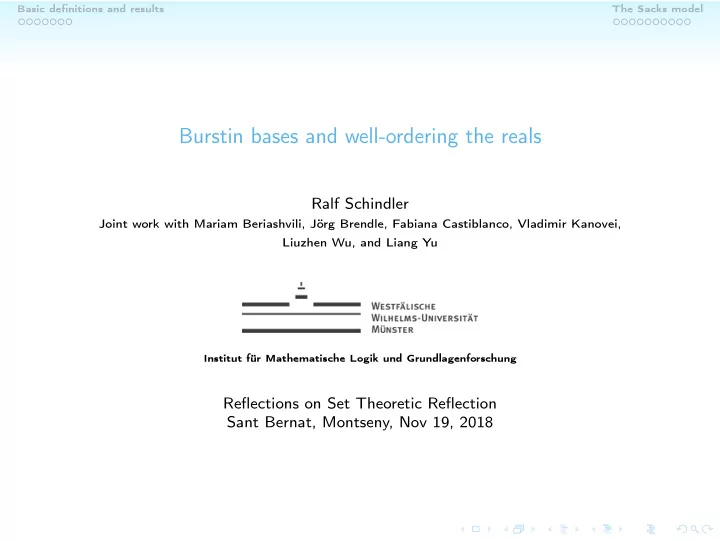 burstin bases and well ordering the reals