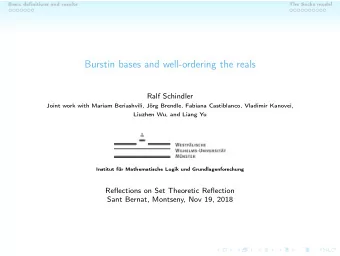 Burstin bases and well-ordering the reals  Ralf Schindler  Joint work with Mariam Beriashvili,