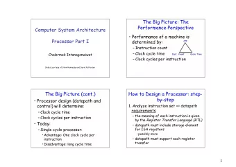 The Big Picture: The  Performance Perspective  Computer System Architecture   Performance of a
