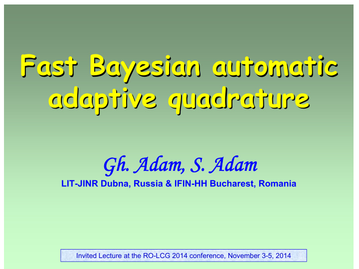 fast bayesian automatic fast bayesian automatic adaptive