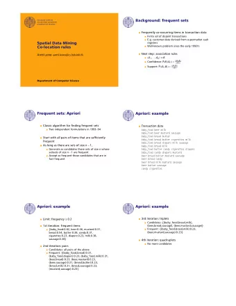 Background: frequent sets  HELSINGIN YLIOPISTO  HELSINGFORS UNIVERSITET  UNIVERSITY OF HELSINKI