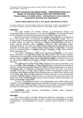 ANCIENT TRACES IN THE URBAN FABRIC  REINTERPRETATION AS A  MODEL OF ARCHAEOLOGICAL HERITAGE