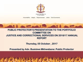 REP  EPOR  ORT  Thursda  day,  , 05  05 Octob  ober  er , 2017  Pr  Presented  sented by Adv.  .