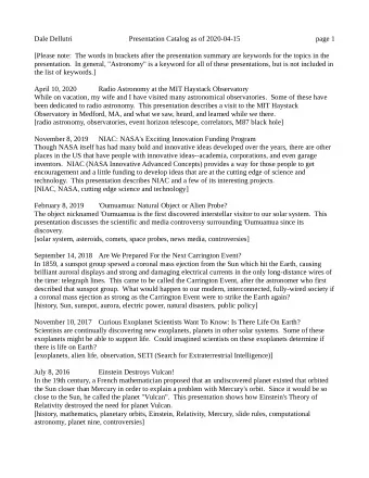 Dale Dellutri  Presentation Catalog as of 2020-04-15  page 1  [Please note:  The words in brackets