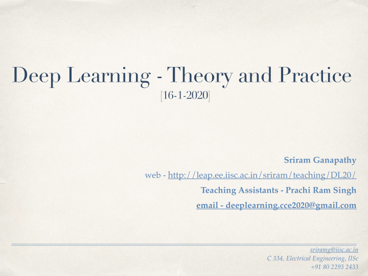 deep learning theory and practice