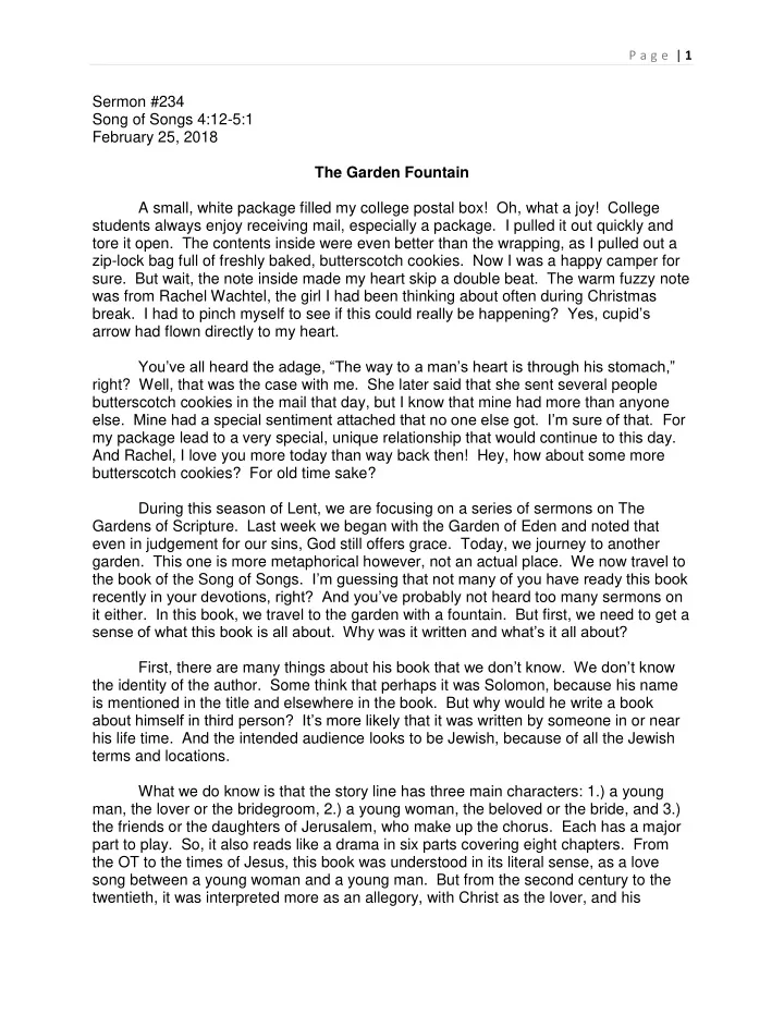 sermon 234 song of songs 4 12 5 1 february 25 2018 the