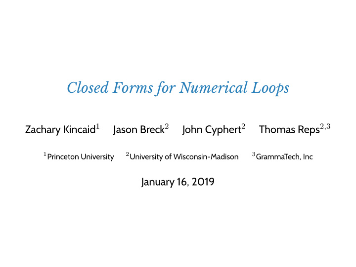 closed forms for numerical loops