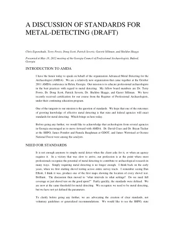 A DISCUSSION OF STANDARDS FOR  METAL-DETECTING (DRAFT)  Chris Espenshade, Terry Powis, Doug Scott,