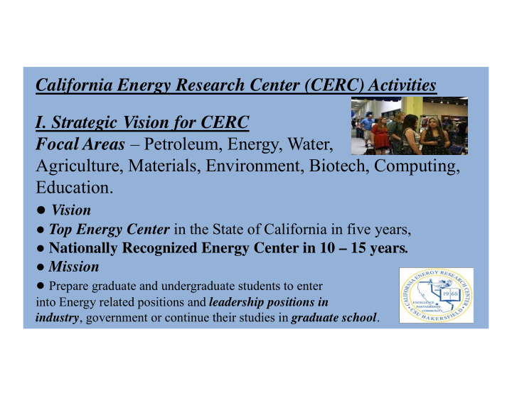 california energy research center cerc activities i