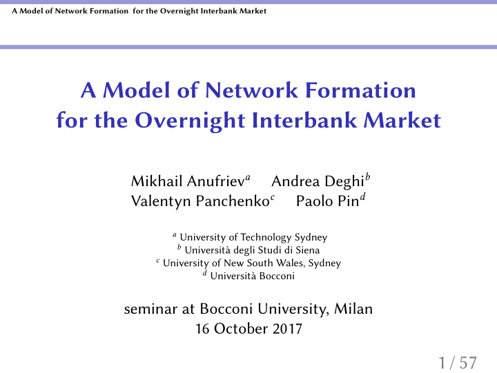 a model of network formation for the overnight interbank