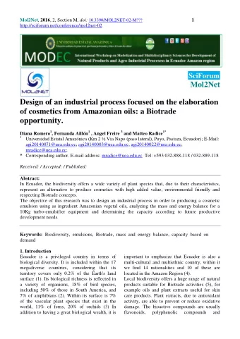 Mol2Net  Design of an industrial process focused on the elaboration  of cosmetics from Amazonian