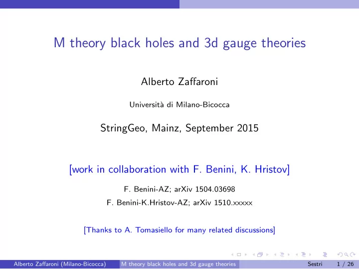 m theory black holes and 3d gauge theories
