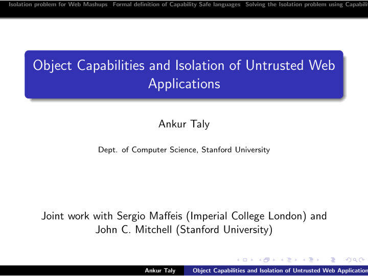 object capabilities and isolation of untrusted web