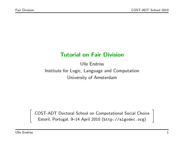 tutorial on fair division