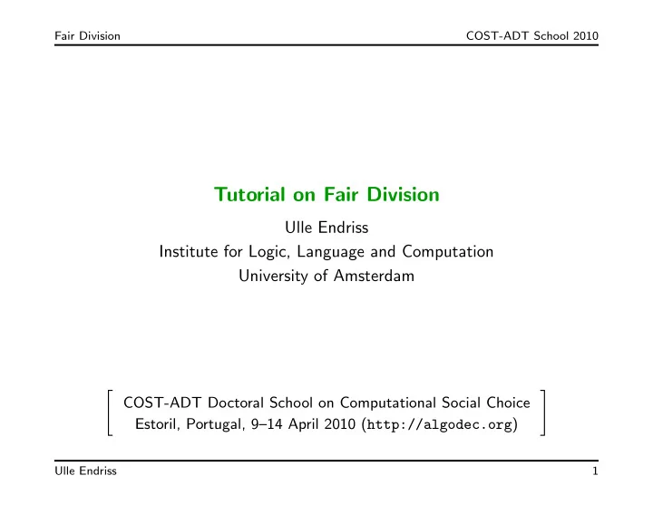 tutorial on fair division