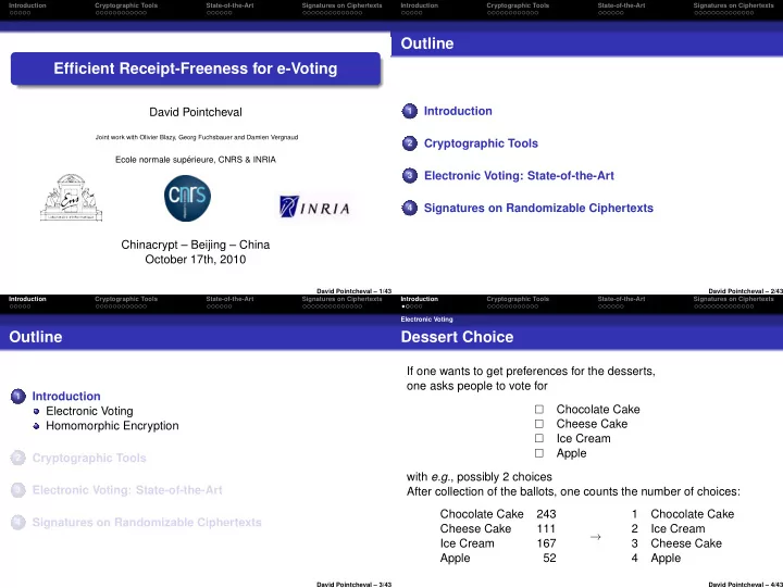 outline efficient receipt freeness for e voting