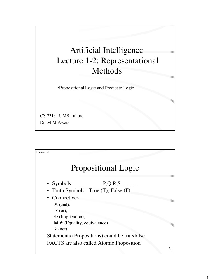 artificial intelligence lecture 1 2 representational