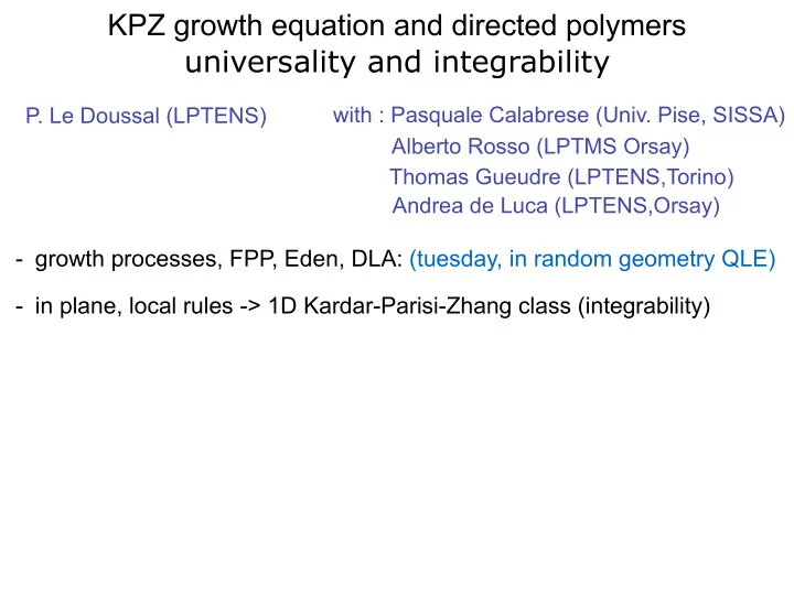 universality and integrability