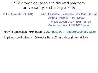 universality and integrability  with : Pasquale Calabrese (Univ. Pise, SISSA)  P. Le Doussal