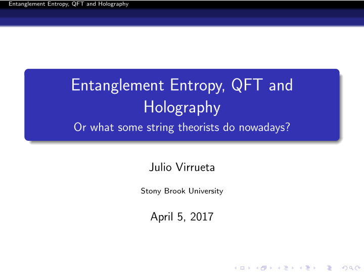 entanglement entropy qft and holography