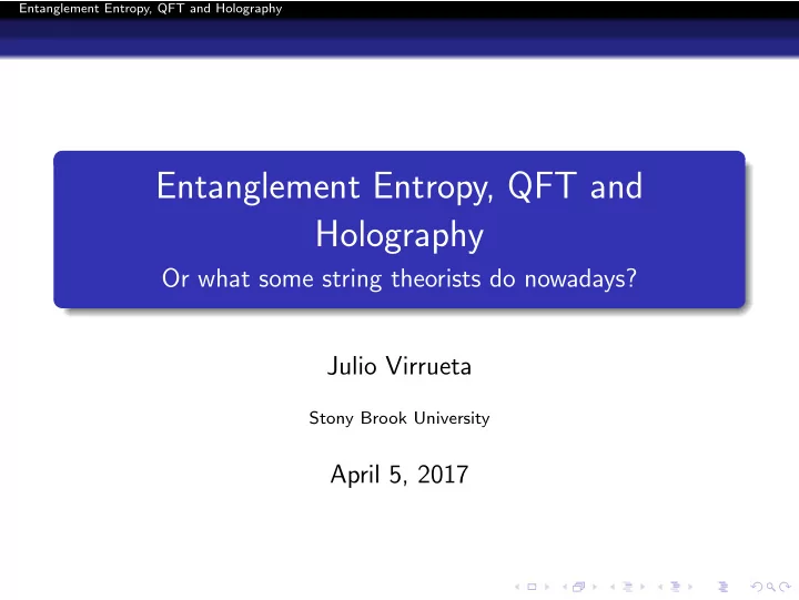 entanglement entropy qft and holography