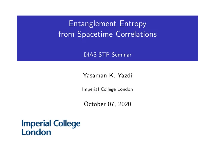 entanglement entropy from spacetime correlations