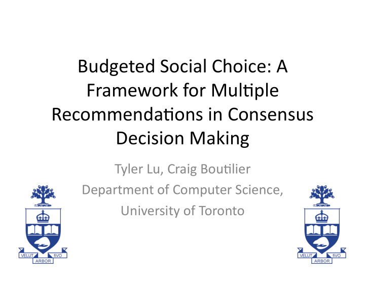 budgeted social choice a framework for mul9ple