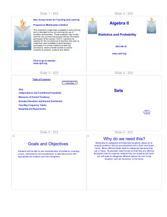 Sets  Independence and Conditional Probability  Measures of Central Tendency  Standard Deviation