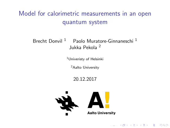 model for calorimetric measurements in an open quantum