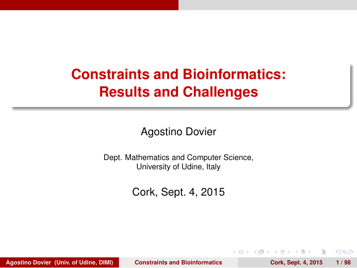 constraints and bioinformatics results and challenges