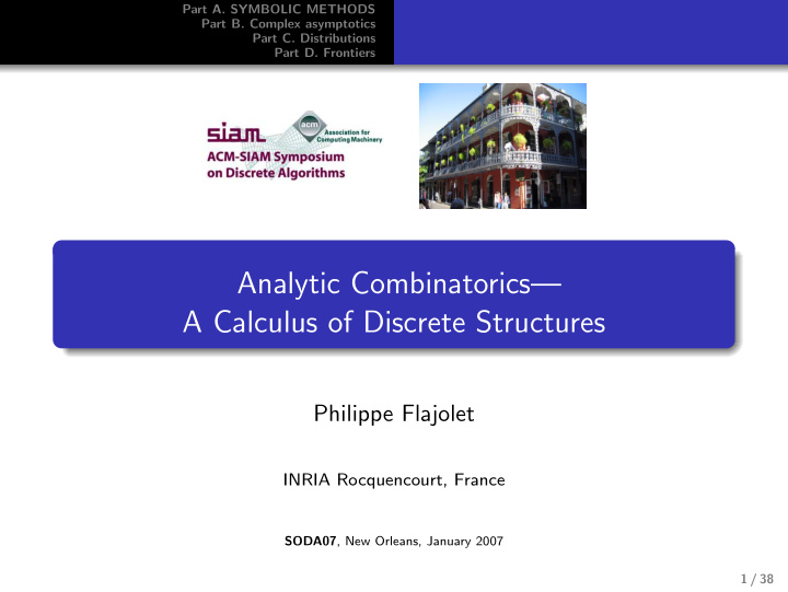 analytic combinatorics a calculus of discrete structures