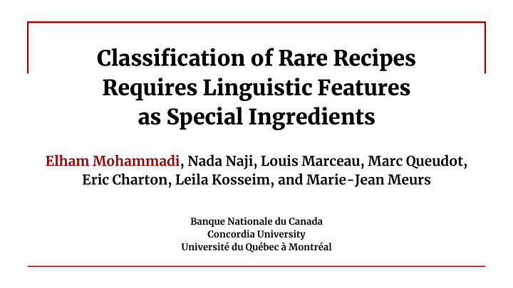 classification of rare recipes requires linguistic