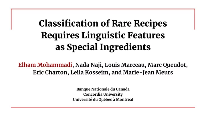 classification of rare recipes requires linguistic