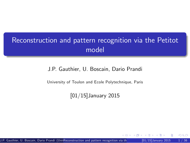 reconstruction and pattern recognition via the petitot