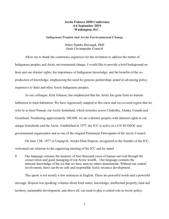Arctic Futures 2050 Conference  4-6 September 2019  Washington, D.C.  Indigenous Peoples and Arctic