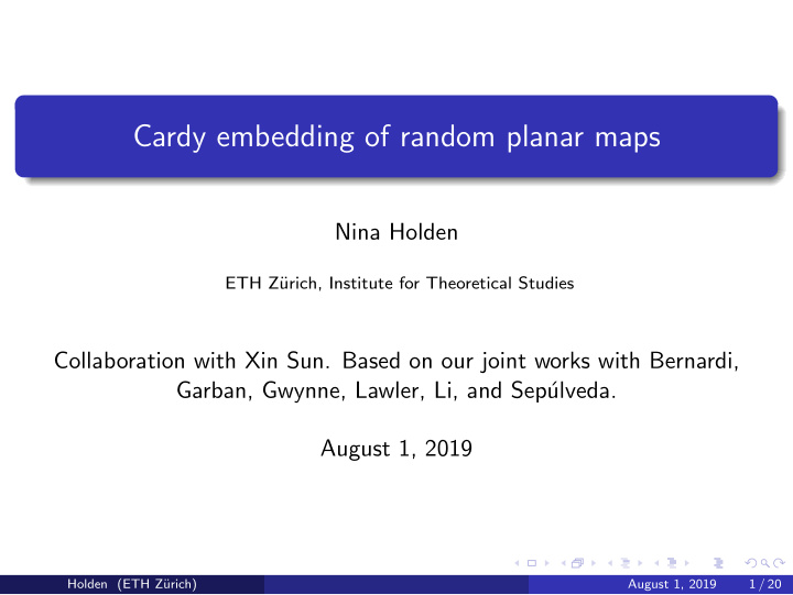 cardy embedding of random planar maps