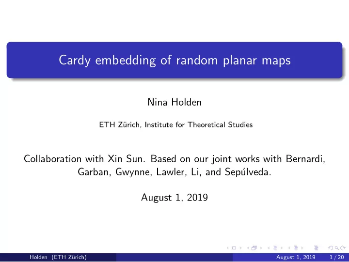 cardy embedding of random planar maps