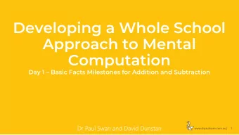 Developing a Whole School  Approach to Mental  Computation  Day 1  Basic Facts Milestones for